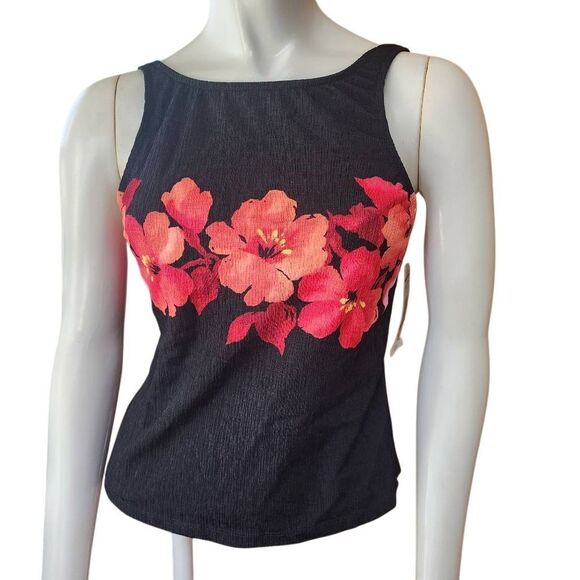 NWT Jantzen Black, Red, & Orange Floral Tankini Top (12) - Picture 2 of 5